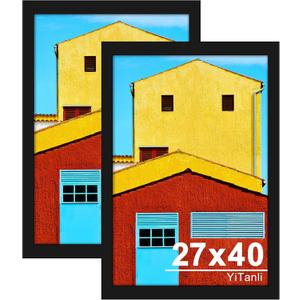 27x40 Inch Poster Frame 2 Pack, Engineered Wood Black Large Picture Frame for 27 x 40 in Photos, Movie Posters & Art Prints, 27 x 40 Poster Frame Horizontal or Vertical Wall Mounting