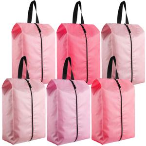 6 Pcs Travel Shoe Bags with Zipper Nylon Portable Waterproof Suitcase Shoe Organizer Packing for Golf(L,Pink)