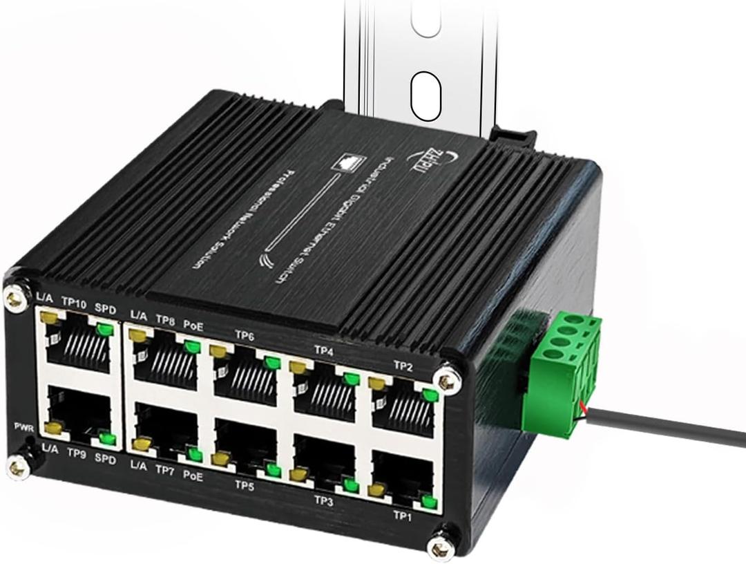 Industrial 8-Port Gigabit PoE Switch with 2 Uplink Ports, IEEE 802.3af/at 30W, 12~48V DC Input, Voltage Booster, DIN-Rail Mount, IP40 Aluminum Case for CameraAP, VoIP