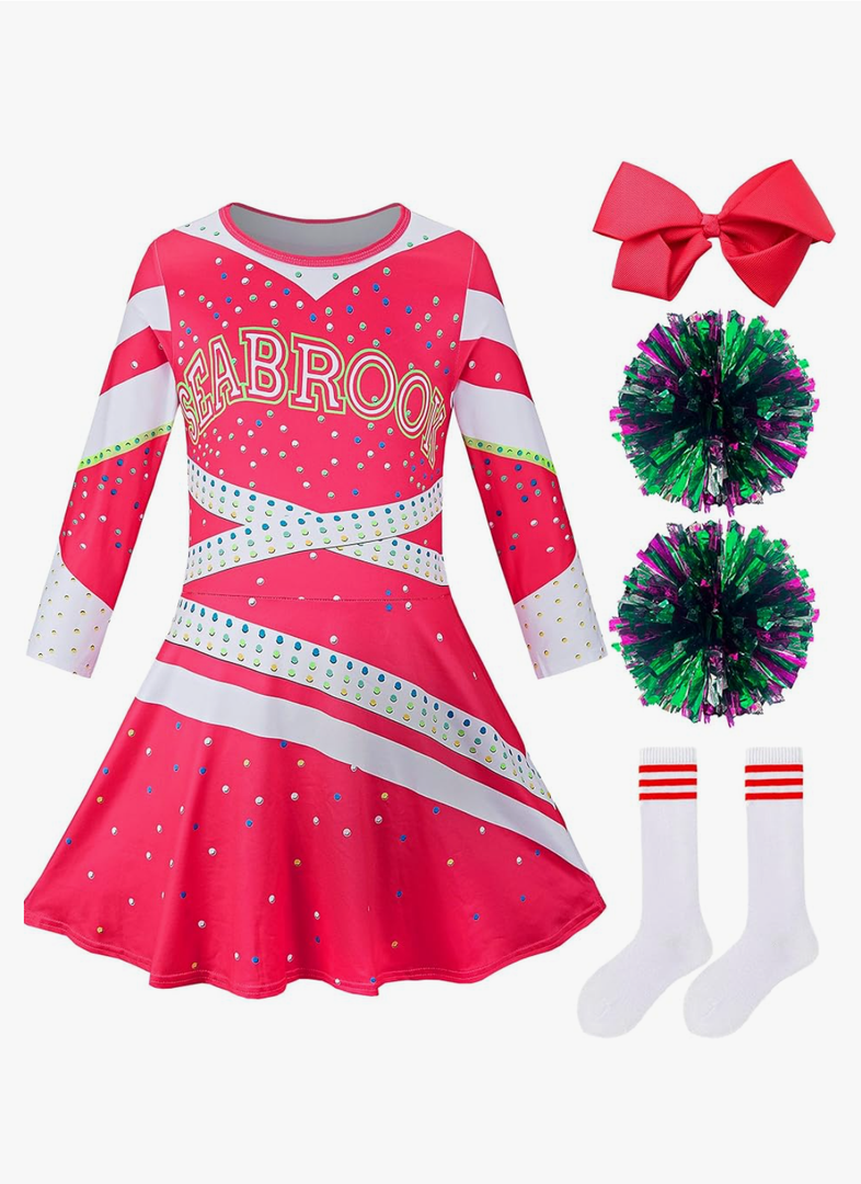 Girls Cheerleader Costume Outfit Halloween Cheer Uniform Dress Up with Accessories, Size L (7-8Years)