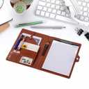 Padfolio Portfolio Leather Binder, Interview Legal Document Organizer, Padfolio Clipboard Folder, Business Card Holder Included 2pcs Letter Sized Writing Pad (Brown)