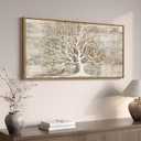 Framed Vintage Tree of Life Wall Art, Neutral Rustic Farmhouse Tree Canvas Painting Print Artwork for Walls, Gray White Beige Modern Abstract Forest Picture for Living Room Bedroom Office Wall Decor, 40"L x 20"W
