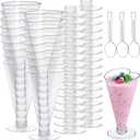 Foraineam 80 Pack 5 oz Clear Dessert Cups with Spoons, Plastic Champagne Flutes Wine Cocktail Glasses, Reusable Parfait Appetizer Mousse Cup for Valentine's Day, Home Gatherings, Parties, Weddings
