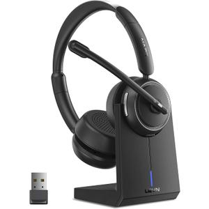LEVN Wireless Headset with Mic for Work, Bluetooth Headset with Microphone (Noise Cancelling), 65 Hrs Working Time 2.4G Wireless Headphones with Mic for Work/Call Center/PC/Computer/Laptop/Teams/Zoom (Black)