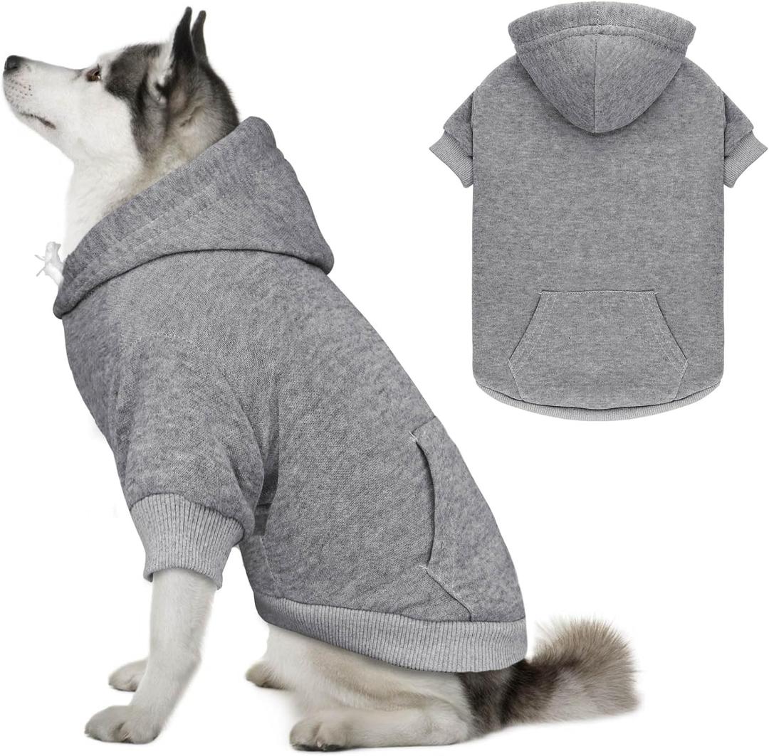 Dog Hoodie Dog Sweaters for Large Dogs Sweater Solid Soft Brushed Fleece Pet Clothes Pet Hoodie Sweatshirt with Pocket(Grey-XXL)