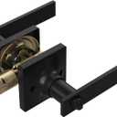 Door Handles Interior with Door Turn Lock - Privacy Heavy Duty Keyless Door Knobs, Black Reversible Square Door levers for Bathroom, Bedroom, and Rooms (1 Pack, Matte Black)