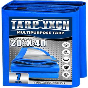 Tarp 20x40 Feet, 7 Mil Thick Waterproof Poly Tarps Cover UV Resistant, Rip & Tear Proof with Metal Grommets Every 20 Inche (Blue/Silver)