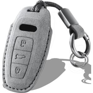 for Audi Key Fob Cover with Keychain Fit for Audi A3 A6 A7 A8 Q7 Q8 S3 S6 RS6 RS7 Smart Keys Case Protector suede (Grey, Style B)