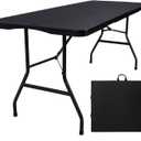 Folding Table 6ft, Heavy Duty Plastic Fold-in-Half Utility Table, Black