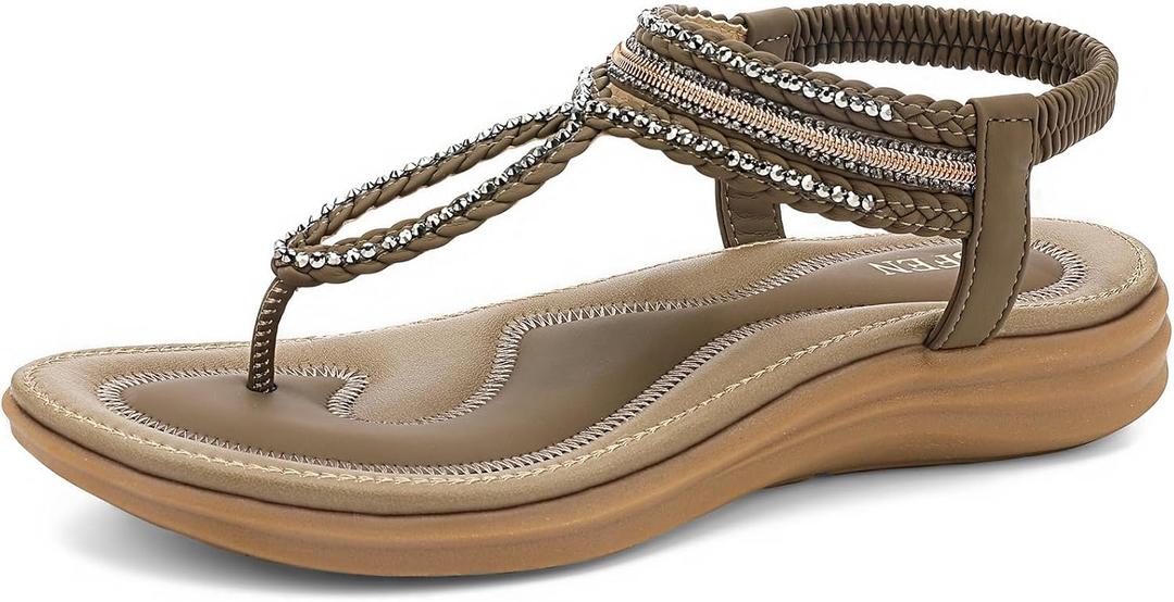 UBFEN Womens Bohemian Flat Sandals With Back Strap Summer Beach Comfortable Bling (6)