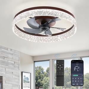LEDIARY 22" Modern Ceiling Fans with Lights and Remote, Dimmable Low Profile Ceiling Fan, Flush Mount Fan, Stepless Color Temperature Change and 6 Speeds - Brown