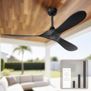 Obabala Black Outdoor Ceiling Fan, 52 in Ceiling Fans No Light with Remote Control, 3 Blades, 6 Speed Reversible DC Motor Modern for Patios, Living Room, Bedroom, Porch