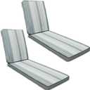 AAAAAcessories Outdoor Chaise Lounge Cushions, Fade-Resistant, Waterproof Patio Furniture Replacement Cushions, 80" x 26" x 3", Set of 2, Ash Blue Harbor Stripe