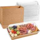 50 Pack 7.5x3.3 Inches Small Charcuterie Boxes with Clear Lids - To Go Paper Mini Treat Box, Charcuterie Boards Accessories, Dessert Boxes, Cookie, Cake Slice, Chocolate Strawberry, Donut (Brown)