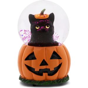 Elanze Designs Black Cat in Jack-O-Lantern 100 MM Tabletop Musical Glitter Halloween Snow Globe Figurine Play Tune Moonlight Sonata