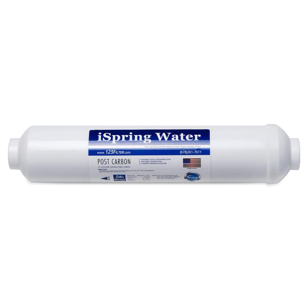 iSpring FT15US Premium Inline Activated Post Carbon Replacement Water Filter Cartridge with Quick Connect for Under Sink Reverse Osmosis RO System, Made in USA, 1 Count (Pack of 1)