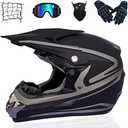 YMKJGZS Motocross Helmet Set, DOT Approved Off-Road ATV Motorcycle Helmet for Adult Youth Man Women with Goggles Gloves Mask Net Bag,Adult Dirt Bike/Rockstar Motorbike Crash Helmet (C,S)