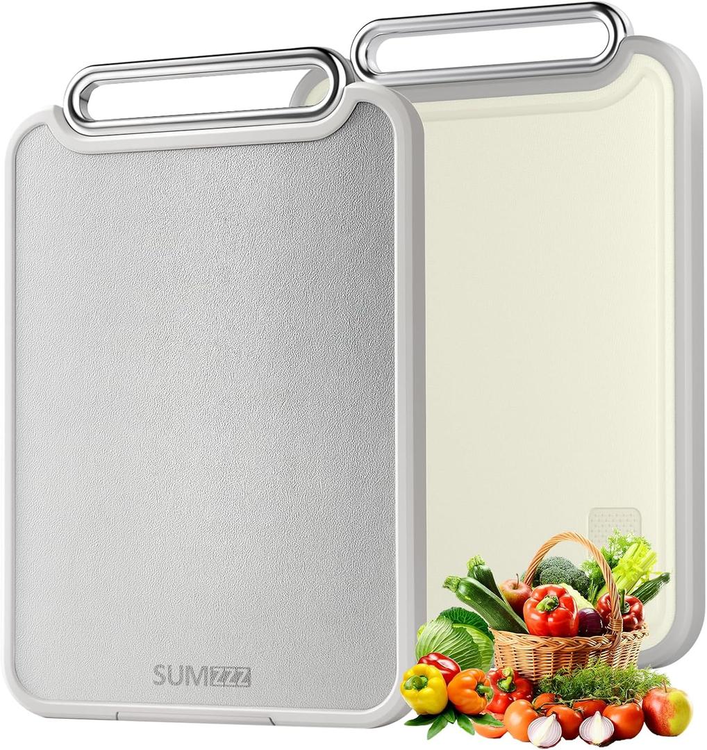 Sumzzz 2-in-1 Stainless Steel Cutting Board, Double-Sided for Raw Meat & Vegetables, Dishwasher Safe, Easy to Clean, Non-Slip Large Chopping Board with Juice Groove, Ideal for Home Kitchen (1611)