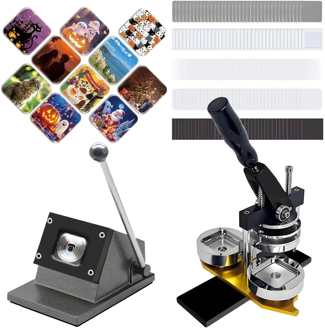 2x2in Square Photo Fridge Magnet Maker Machine, DIY Magnet Button Press Machine+Paper Cutter+100pcs Consumables, Custom Magnet Button & Badges