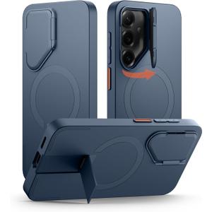 SURITCH for Samsung Galaxy S25+ Plus Phone Case, Magnetic Shockproof Protective Cover with Camera Cover & Adjustable Metal Kickstand for Galaxy S25+ Plus(2025)-Dark Blue