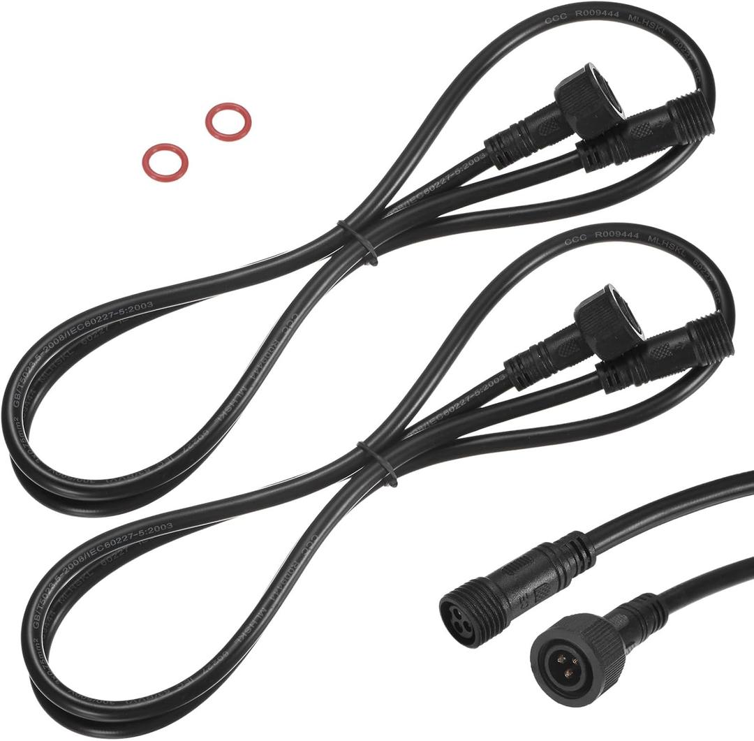 M METERXITY 2-Pack Waterproof Extension Cable, 3 Pin 3.28 Ft/1m Extension Cord Wire with 18AWG IP67 Male and Female Connectors for Outdoor Spotlights/LED Deck Lights [Black]