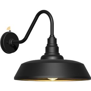 21 Inch Large Gooseneck Barn Light Outdoor, Exterior Black Barn Light with Dusk to Dawn Sensor Waterproof and Rust-Resistant Wall Light for Farmhouse, Porch, Patio, Gooseneck Lighting