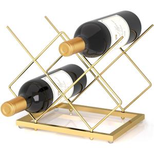 Urban Deco Gold Wine Rack Small Countertop for Cabinets  5 Wine Holder Countertop Stylish and Compact Small Wine Racks