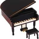 ANGEL MELODY Wooden Grand Piano Music Box Mechanism with Bench and Metal Pedal, Ring Storage Box Wind up You are My Sunshine Musical Boxes Birthday Gifts for Her, Kids, Daughter, Boys, Girls, (Black)