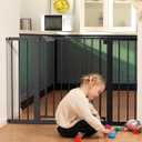 Babelio Metal Baby Gate, 29-48" Auto Close Easy Install Pet Gate, Extra Wide Walk Thru Child Safety Gate, Pressure Mounted Dog Gate for Doorways & Stairs, with Y Spindle Rods, Black