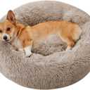 WESTERN HOME WH Calming Dog & Cat Bed, Anti-Anxiety Donut Cuddler Warming Cozy Soft Round Bed, Fluffy Faux Fur Plush Cushion Bed for Small Medium Dogs and Cats 30.0"L x 30.0"W x 8.0"Th, Brown