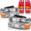 Headlights + Tail lights Assembly OE -Style Compatible with 1999 2000 2001 2002 Chevy Silverado 1500 2500, Headlamp with Bumper Lights Rear Tail lights
