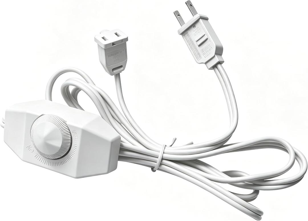 White Extension Cord with Dimmer Switch, 6FT/1.8m Lamp Dimmer, 2 Prong Rotary Control for 120V 150W Dimmable LED/Halogen/Incandescent Lights