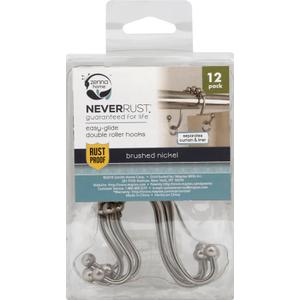 Zenna Home Easy-Glide Double Roller Shower Curtain Hooks - Brushed Nickel