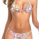 SHEKINI Women Halter Sexy Bikini Sets Brazilian Thong Cheeky String Two Piece Swimsuit (Large, Floral Print Fsc)