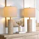 PoKat 27'' Farmhouse Table Lamps Set of 1 for Living Room, Stone-Like Bedside Lamp for Bedroom, Boho Ceramic Tall Lamps for Nightstand Office Sideboard Entryway Distressed (Antique Beige)