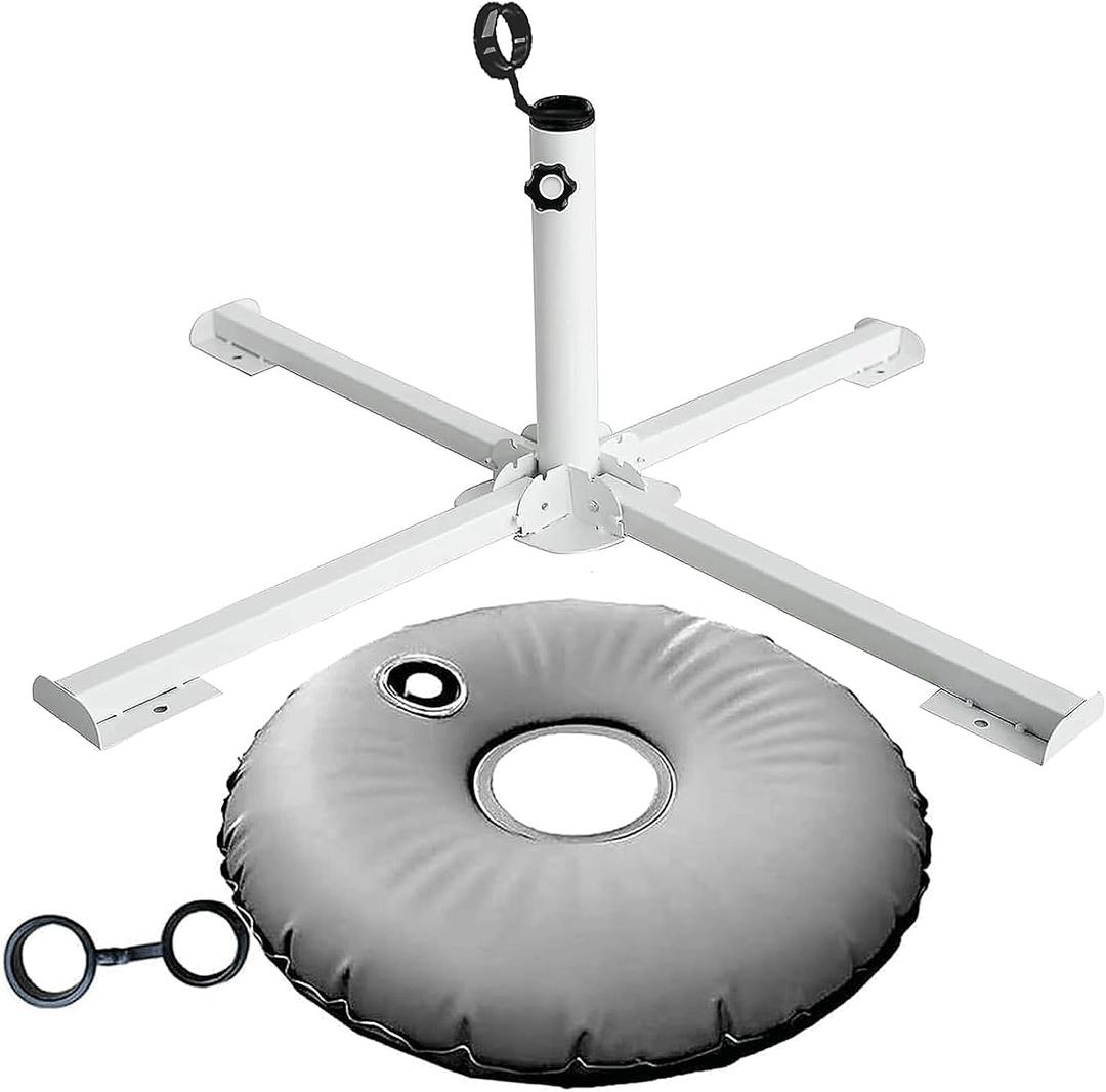 Foldable Portable Beach Umbrella Stand - Portable Patio Umbrella Base Holder, Outdoor Sunshade Anchor, with Weight Bag for Stadium, Courtyard, Garden, Beach, Grass, White