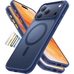 TORRAS Stronger Magnetic & Shockproof for iPhone 17 Pro Max Case, Fit for MagSafe, Military Grade Drop Protection, Camera Control, DIY Button, Slim for iPhone 17 Pro Max Case Translucent Deep Blue