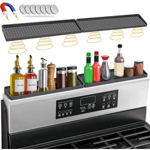 BFONS 30" Magnetic Stove Top Shelf Spice Rack Storage, Silicone Top Heat Material Stove Rack Seasoning Organizer Kitchen Gadgets Kitchen OrganizationGrey