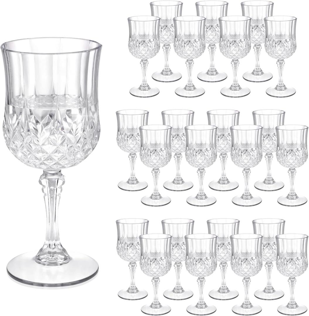 7OZ Plastic Wine Glasses, Disposable Goblets Drinking Glasses Crystal Vintage Water Cups Unbreakable Champagne for Wedding, Parties, Valentine's Day (Transparent)