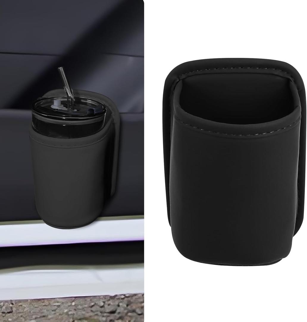 Wuyaoyao Large Car Door Cup Holder, Clip On Leather Cup Holder for Cars Door & Back Seat Pocket, Extra Vehicle Water Bottle Beverage Drink Holders Storage Organizer, Universal Car Accessories (Black)