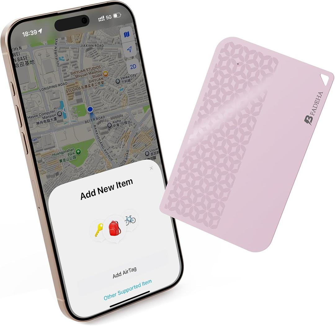 2025 [Apple MFi Certified] (iOS Only) Bluetooth Tracker Smart Card for Apple Find My iPhone Wallet GPS Tracker, 5-10 Years Staying Power, Keys Finder and Item Locator for Keys, Bags, Passport, 1 Pack Pink