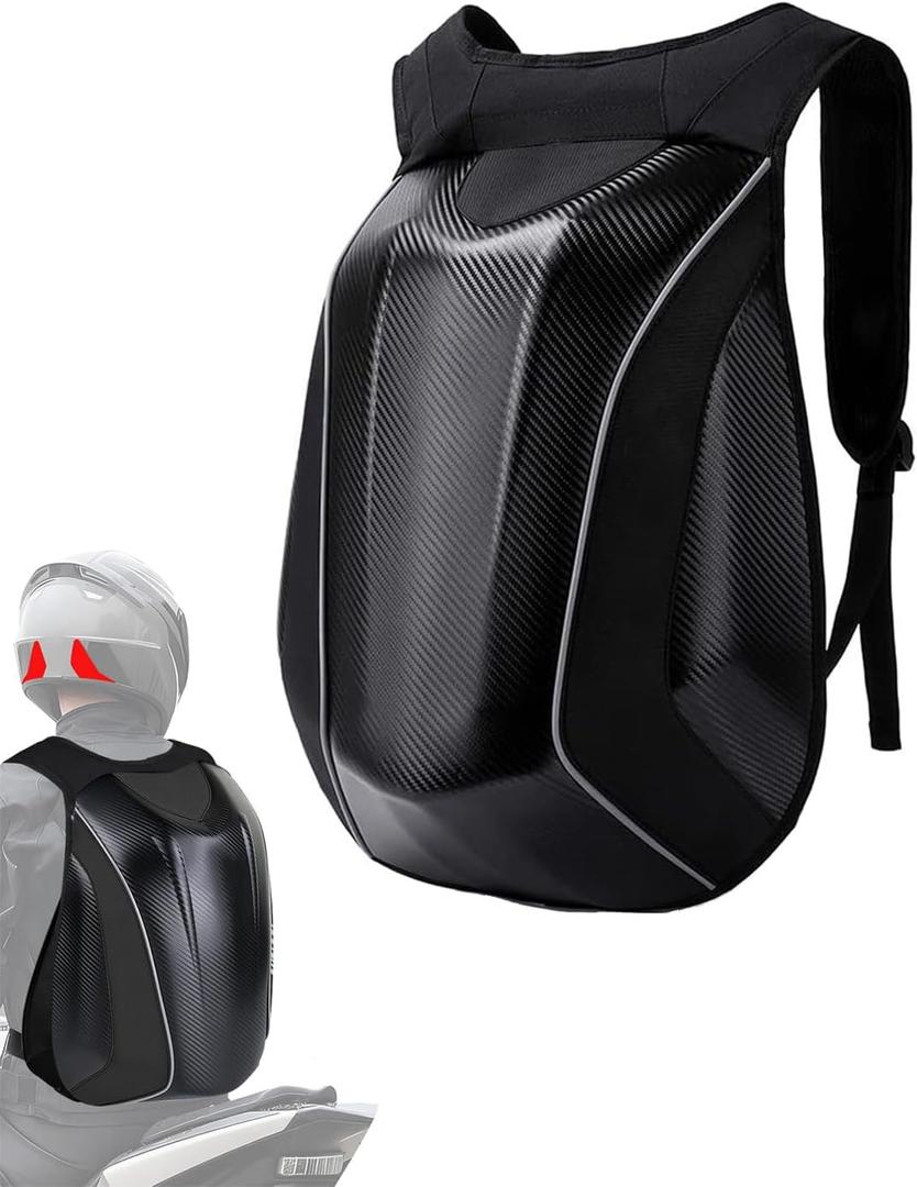 JFG RACING Motorcycle Backpack,30L Hardshell Carbon Fiber Pattern Waterproof Helmet Backpack for Men Riding Bag for Travel Daily Storage Motorcycles Accessories