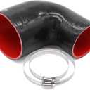 90 Degree 3 to 4 inch(76-102mm) Black Silicone Reducer Coupler Hose,4-Ply Reinforced,Length 4inch(102mm) with 2PCS Clamps Turbo/Intercooler/Intake Piping Reducer Coupler
