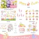 Easter Party Decorations Kit, Happy Easter Bunny Party Supplies for Home Indoor Decor, Spring Balloon Garland Banner, Cake Cupcake Toppers, Backdrop Tablecloth for Easter Garden Party Decorations Set