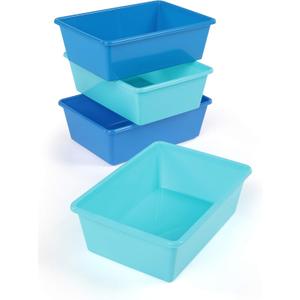 Humble Crew Toy Storage Bins for Kids, Set of 4, Navy/Teal, Large - Sturdy, Colorful Plastic Storage Bins for Classroom, Playroom, Nursery, and More - Premium Toddlers Toy Organizer Bins