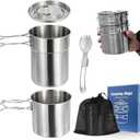 BeGrit Camping Cups Mugs Stainless Steel Camping Pot Food Grade Metal Camping Cookware with Folding Spoon, Vented Lids (5pcs)