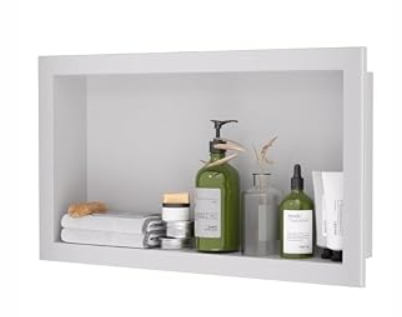 NUWJBYE Single Waterproof Shelves 12" x 24" Stainless Steel Shower Niche, No-Tile Needed Bathroom Organizer, Rustproof Wall Shelf for Shampoo, Soap & Toiletries, White