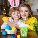 Qinyoung 14 oz Easter Cups with Lids Straws and Liners Bunny Plastic Disposable Rabbit Eggs Cups Bulk Easter Eggs Party Cups for Spring Easter Party Supplies Beverage Cold Drinking