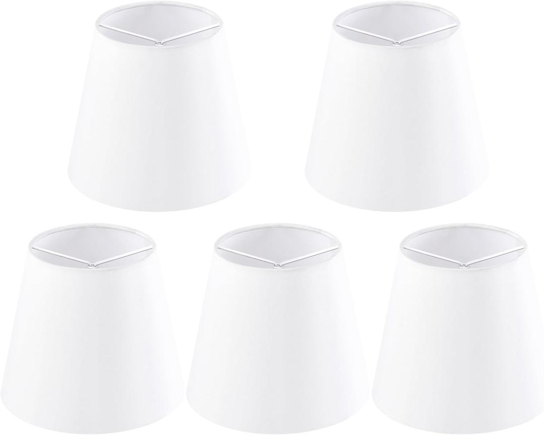 5 x Set of 5 Pure White Chandelier Lamp Shades,4" Top x 6" Bottom x 5" Height (Clip on Bulb) Small Lamp Shades, Faux Silk Fabric Lamp Shade for Desk Lamp Wall Lamp Replacement Lampshade by GO&SO