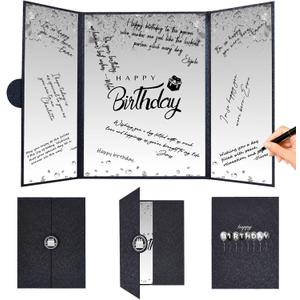 Crenics Black and White Birthday Decorations Women Men, Creative Birthday Guest Signature Book Alternative 18" x 12", Great Party Gifts for Girls or Boys
